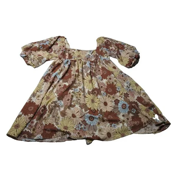 Hudson Gray Boho Floral Puff Sleeve Mini Dress Women’s Size M - Picture 2 of 11